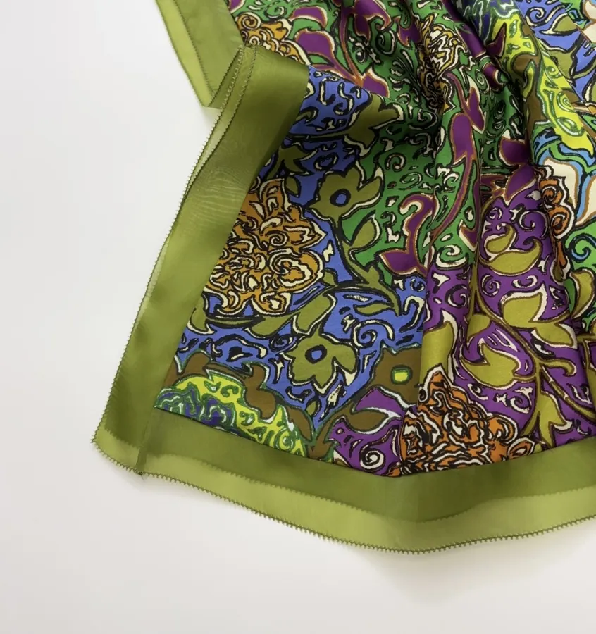 Silk Contrast-Panel Shirt Dress in Green Multicolor, product view 13