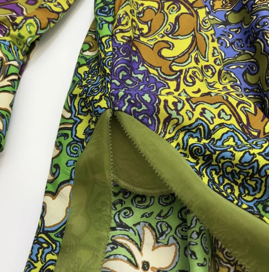 Silk Contrast-Panel Shirt Dress in Green Multicolor, product view 14