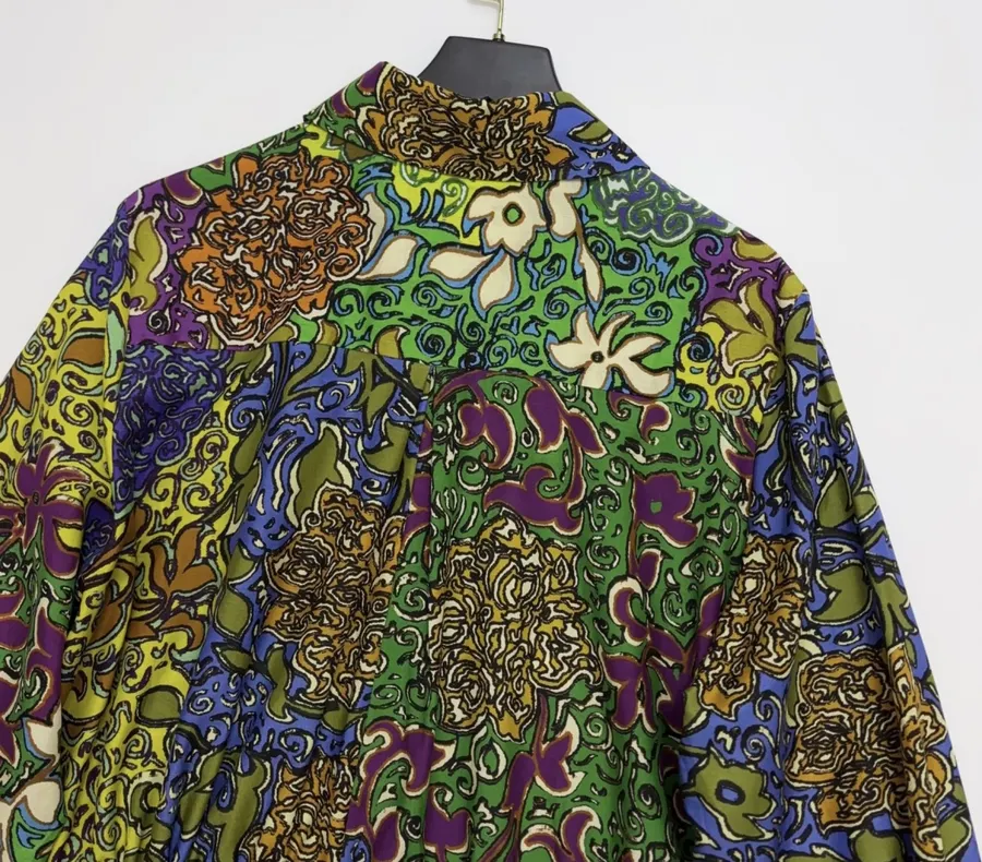 Silk Contrast-Panel Shirt Dress in Green Multicolor, product view 19