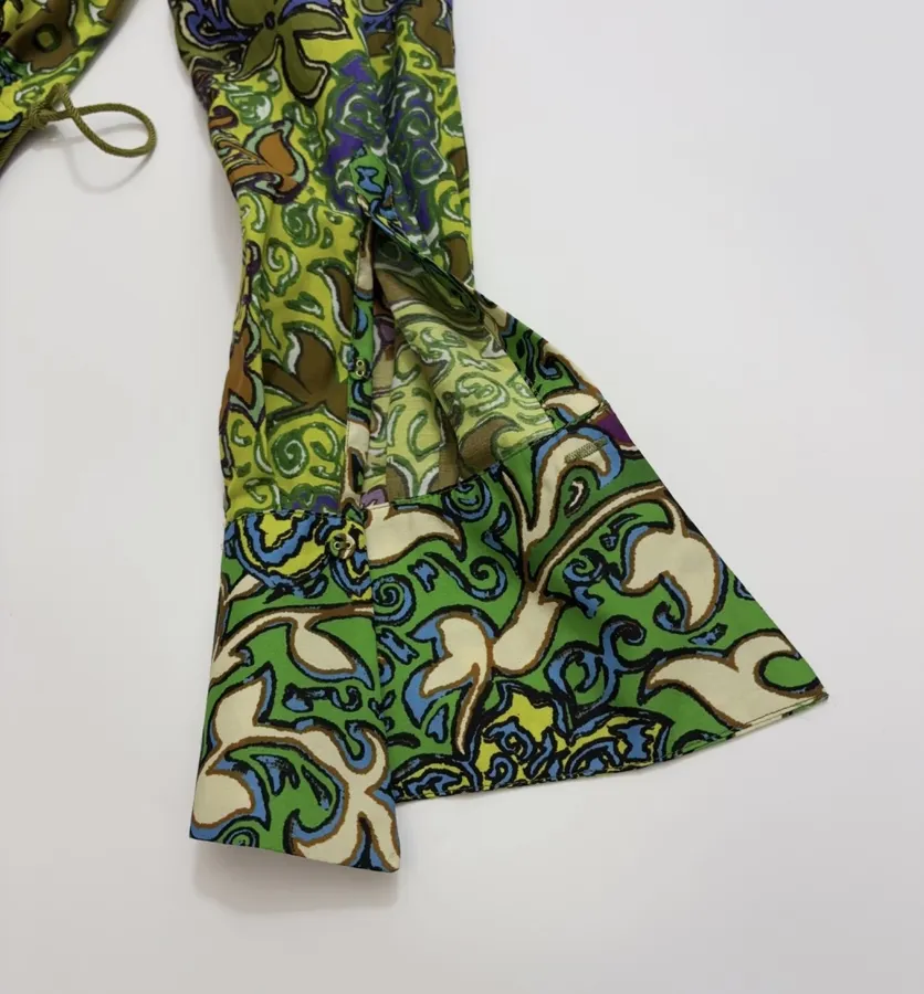 Silk Contrast-Panel Shirt Dress in Green Multicolor, product view 20