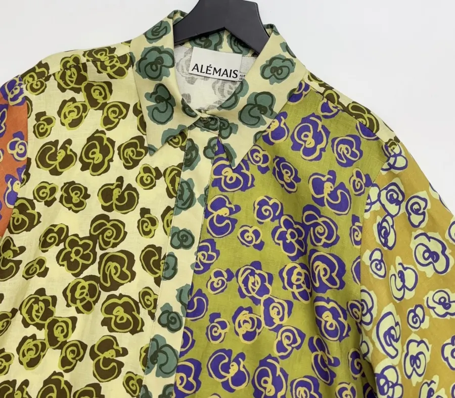 Retro Print Linen Loose Casual Short-Sleeve Shirt in Multicolor, product view 02