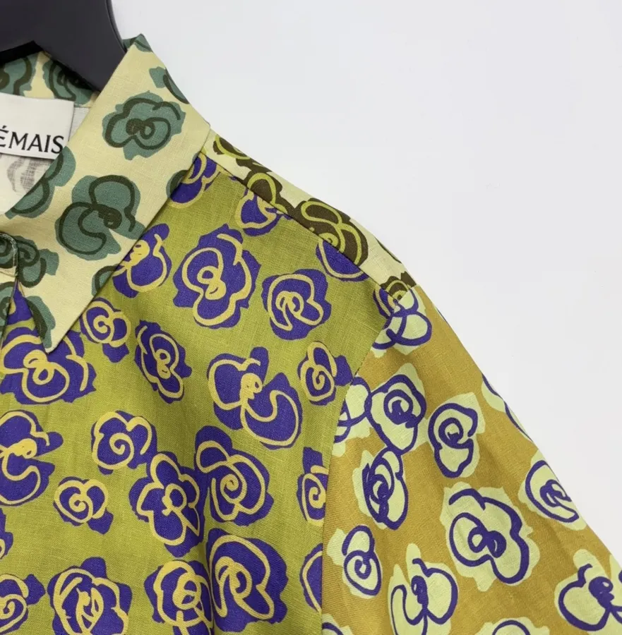 Retro Print Linen Loose Casual Short-Sleeve Shirt in Multicolor, product view 03
