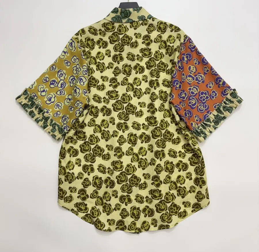 Retro Print Linen Loose Casual Short-Sleeve Shirt in Multicolor, product view 11