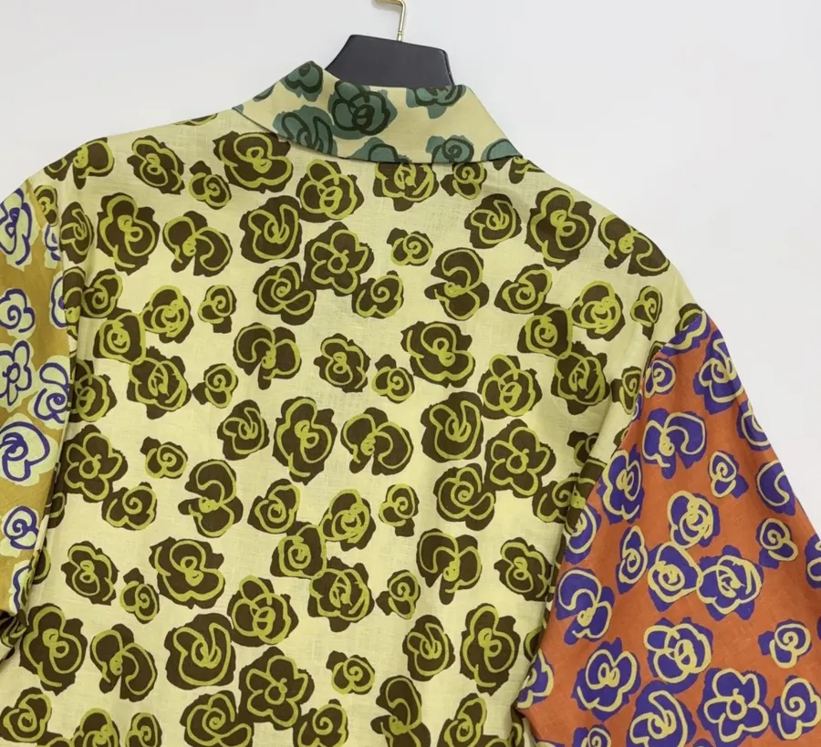 Retro Print Linen Loose Casual Short-Sleeve Shirt in Multicolor, product view 12