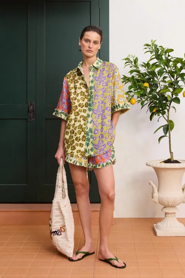 Retro Print Linen Loose Casual Short-Sleeve Shirt in Multicolor, product view 15