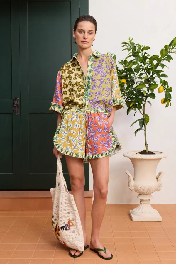 Retro Print Linen Loose Casual Short-Sleeve Shirt in Multicolor, product view 16