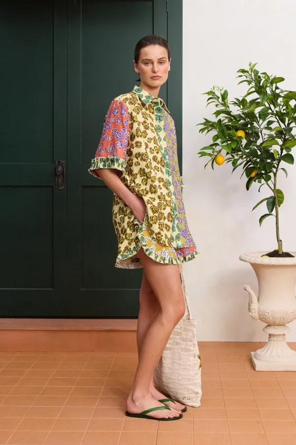 Retro Print Linen Loose Casual Short-Sleeve Shirt in Multicolor, product view 17