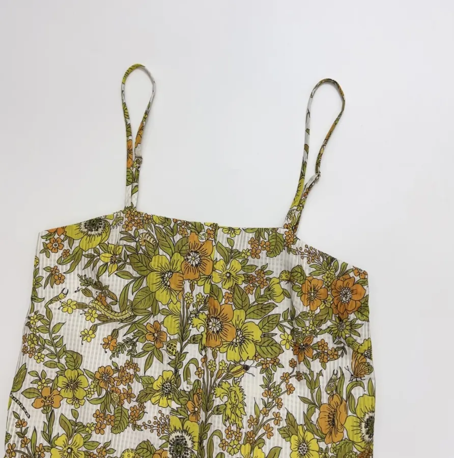 Yellow Fresh and Sweet Small Floral Print Silk Cotton Slip Dress, Mini Skirt in Yellow, product view 03