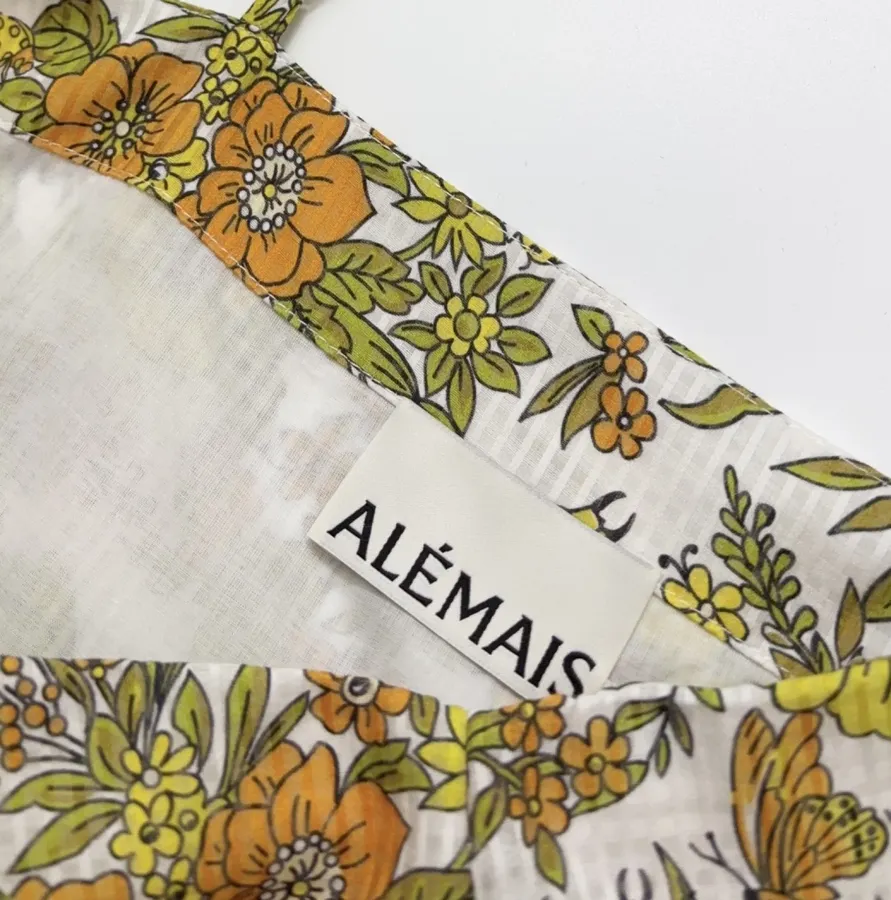 Yellow Fresh and Sweet Small Floral Print Silk Cotton Slip Dress, Mini Skirt in Yellow, product view 06