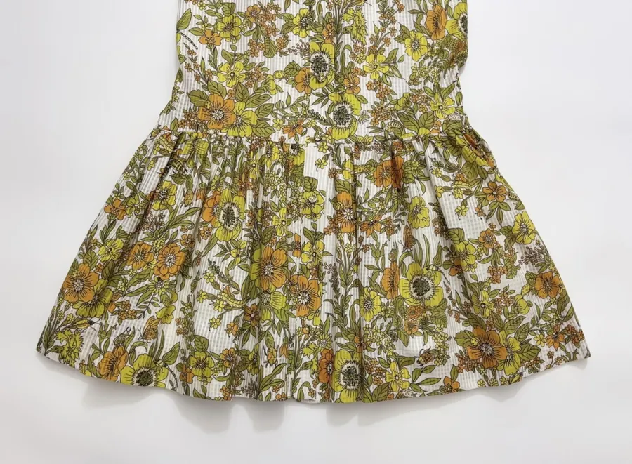Yellow Fresh and Sweet Small Floral Print Silk Cotton Slip Dress, Mini Skirt in Yellow, product view 08