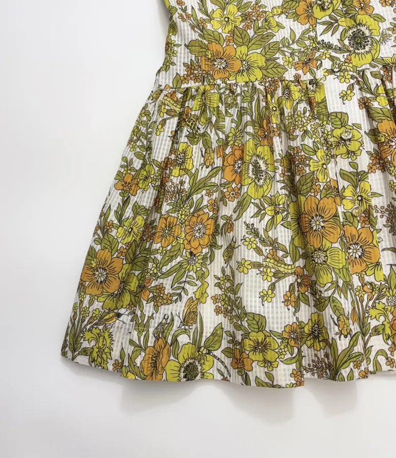 Yellow Fresh and Sweet Small Floral Print Silk Cotton Slip Dress, Mini Skirt in Yellow, product view 09