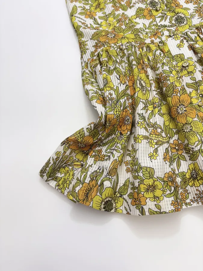 Yellow Fresh and Sweet Small Floral Print Silk Cotton Slip Dress, Mini Skirt in Yellow, product view 10