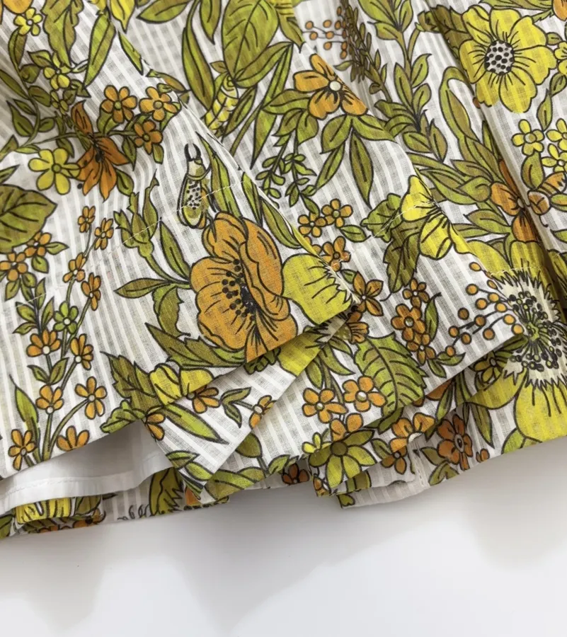 Yellow Fresh and Sweet Small Floral Print Silk Cotton Slip Dress, Mini Skirt in Yellow, product view 11