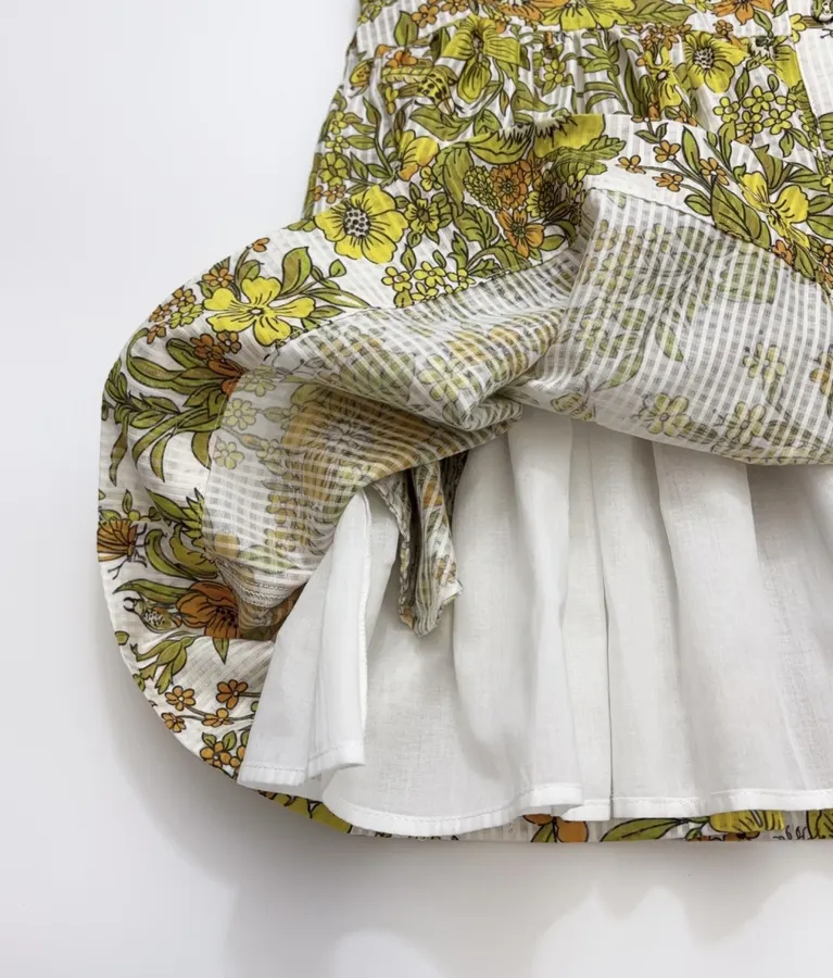 Yellow Fresh and Sweet Small Floral Print Silk Cotton Slip Dress, Mini Skirt in Yellow, product view 12