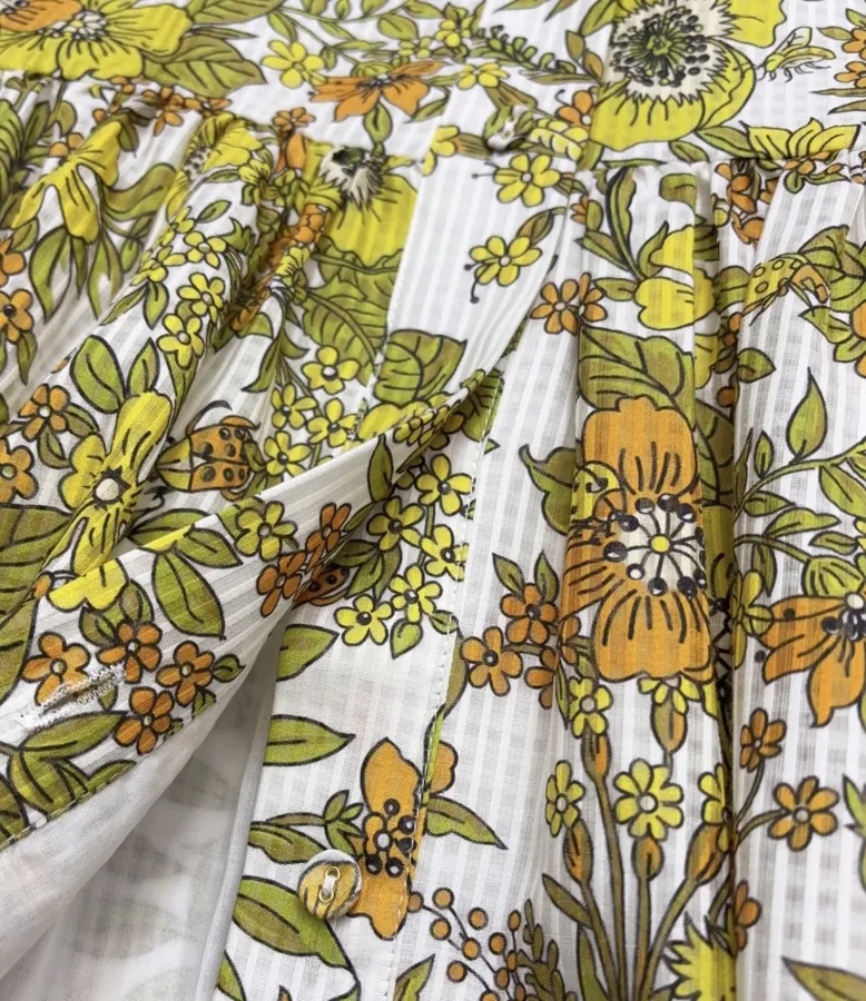 Yellow Fresh and Sweet Small Floral Print Silk Cotton Slip Dress, Mini Skirt in Yellow, product view 13