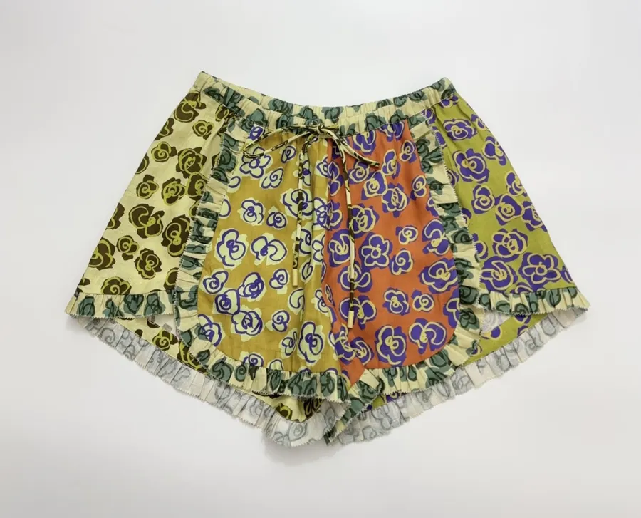 Retro Print Linen High-Waisted Shorts in Multicolor, product view 01