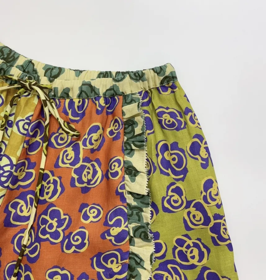 Retro Print Linen High-Waisted Shorts in Multicolor, product view 03