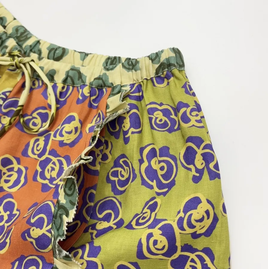 Retro Print Linen High-Waisted Shorts in Multicolor, product view 04