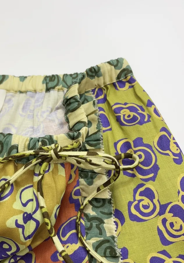 Retro Print Linen High-Waisted Shorts in Multicolor, product view 05