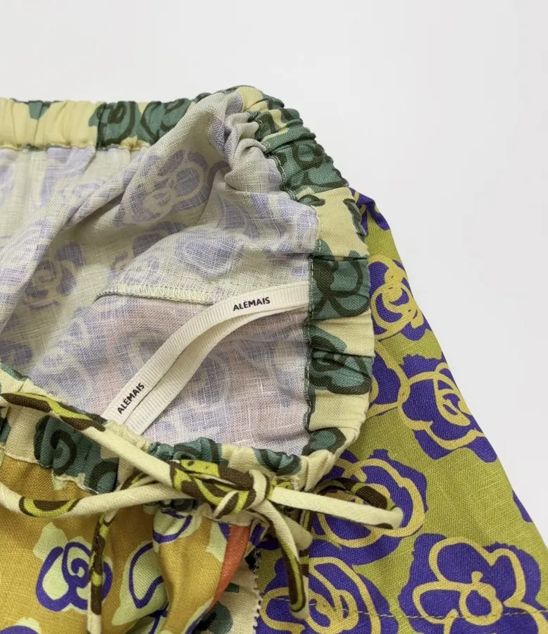 Retro Print Linen High-Waisted Shorts in Multicolor, product view 06