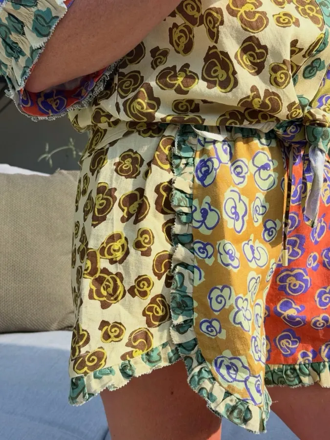Retro Print Linen High-Waisted Shorts in Multicolor, product view 15