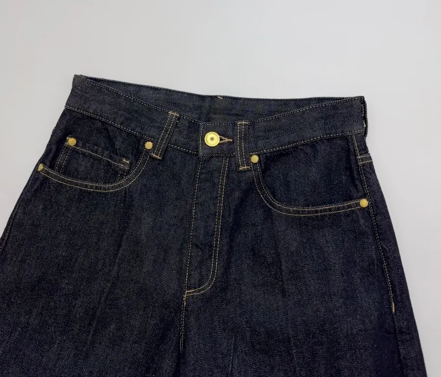 Dark Blue High-Waist Denim Bermuda Shorts in Denim Blue, product view 02