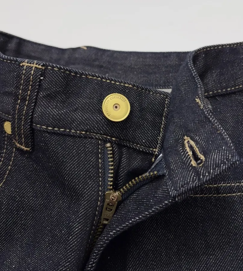 Dark Blue High-Waist Denim Bermuda Shorts in Denim Blue, product view 05