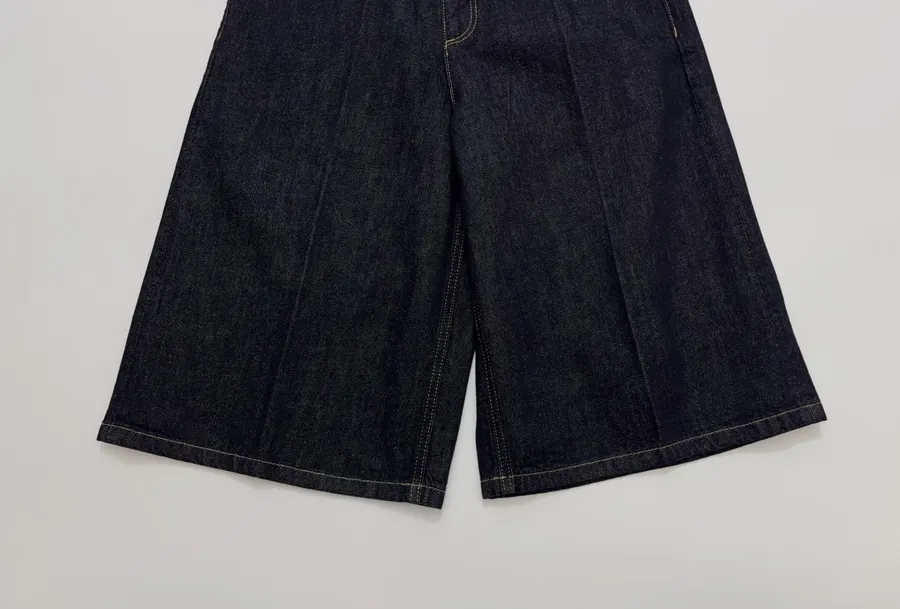 Dark Blue High-Waist Denim Bermuda Shorts in Denim Blue, product view 06