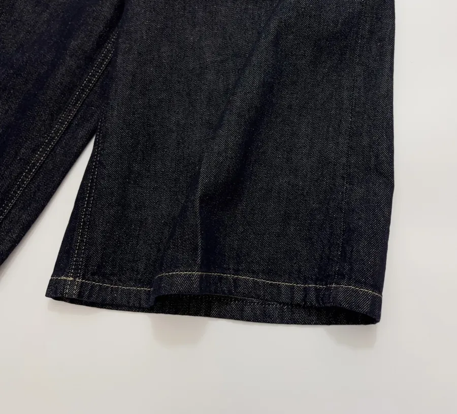 Dark Blue High-Waist Denim Bermuda Shorts in Denim Blue, product view 07