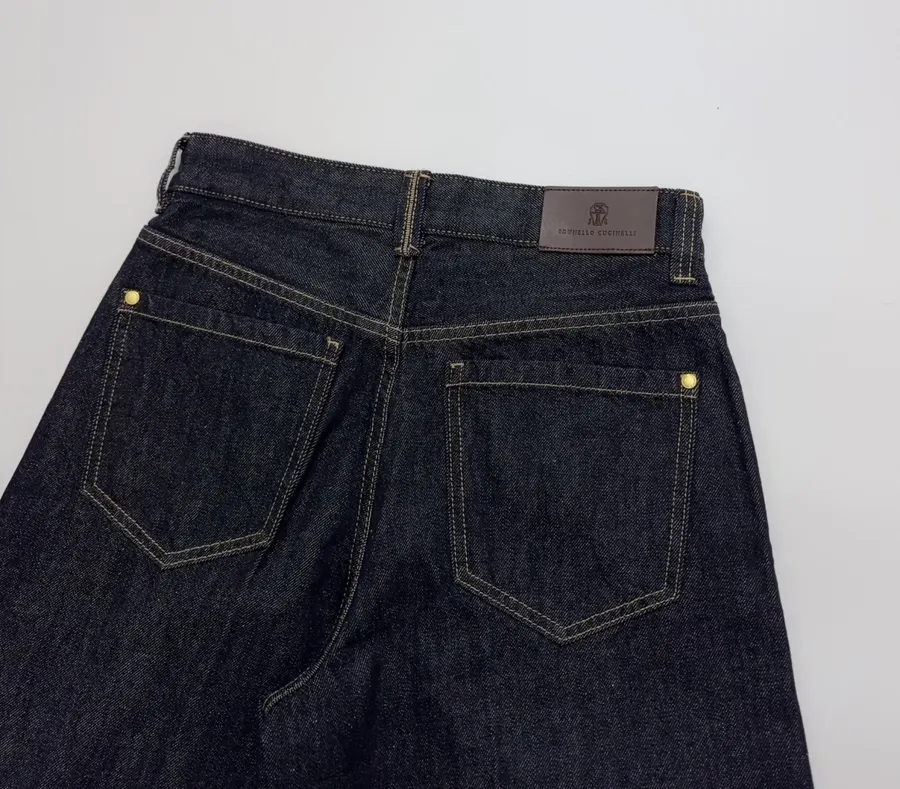 Dark Blue High-Waist Denim Bermuda Shorts in Denim Blue, product view 11
