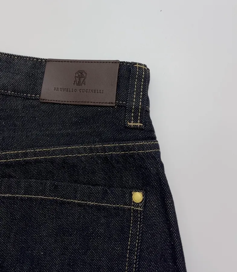 Dark Blue High-Waist Denim Bermuda Shorts in Denim Blue, product view 12