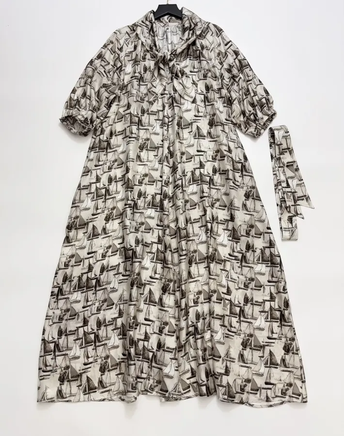 Printed Silk Dress in Light Gray, product view 01