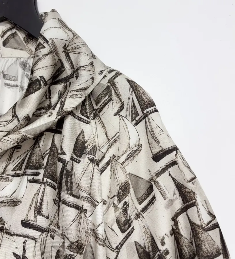 Printed Silk Dress in Light Gray, product view 05