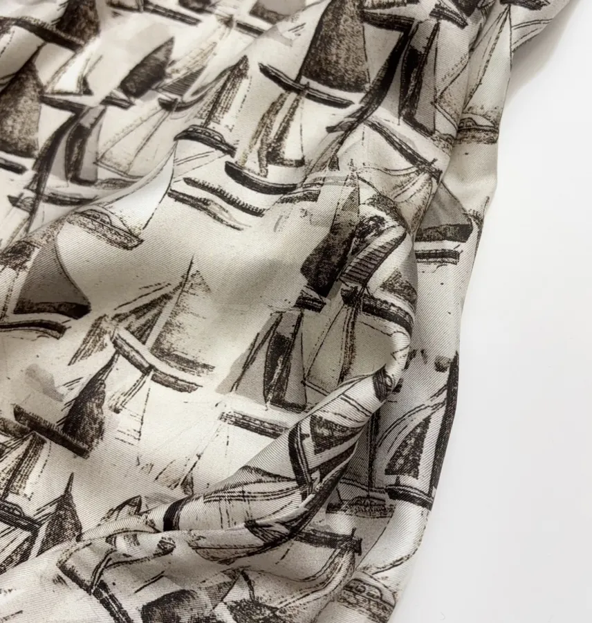 Printed Silk Dress in Light Gray, product view 09
