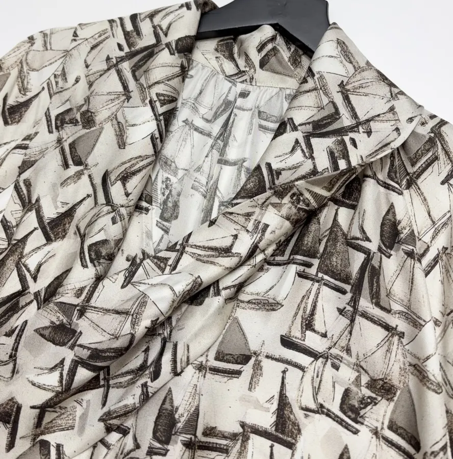 Printed Silk Dress in Light Gray, product view 11