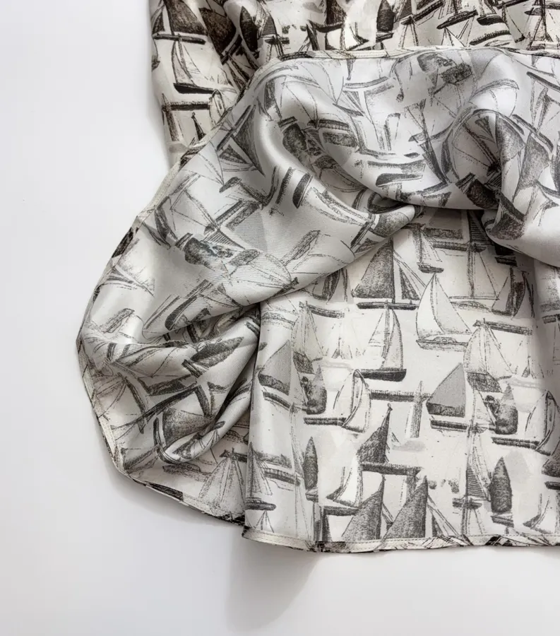 Printed Silk Dress in Light Gray, product view 16
