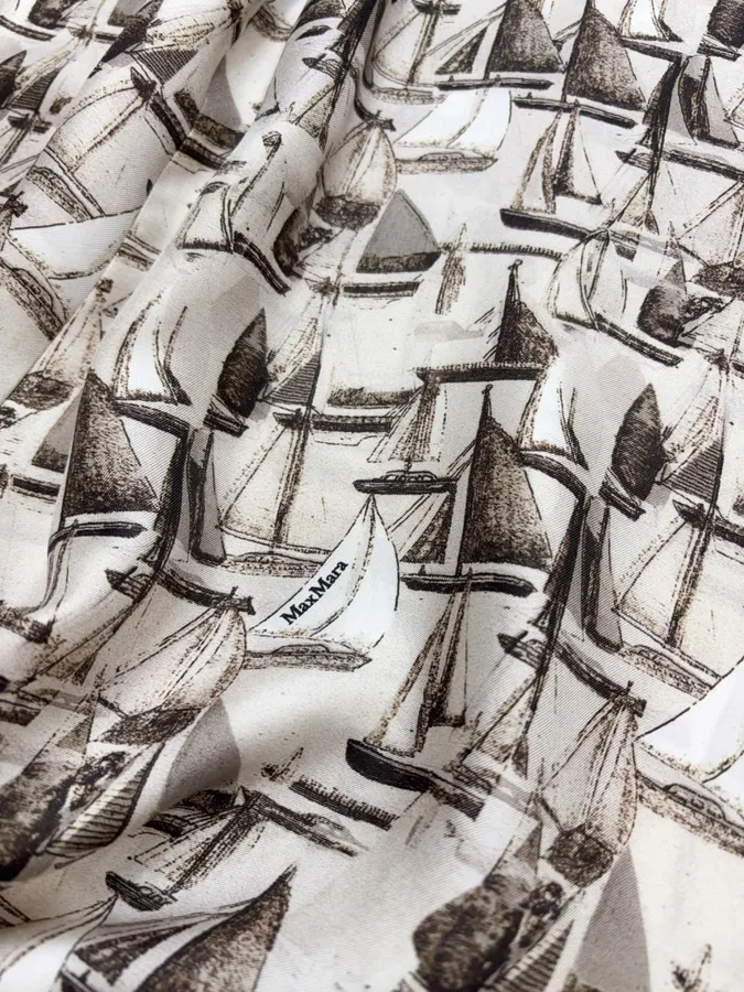 Printed Silk Dress in Light Gray, product view 18