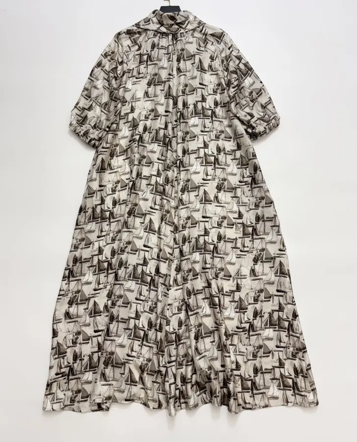 Printed Silk Dress in Light Gray, product view 19