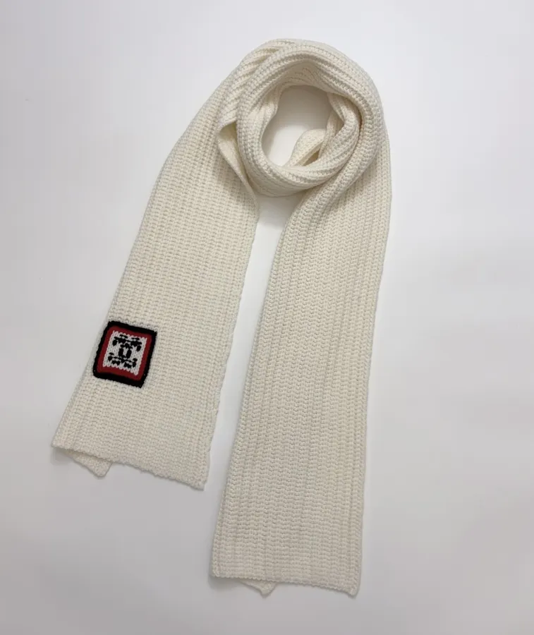Ivory Patch Knit Scarf in Off-White, product view 01