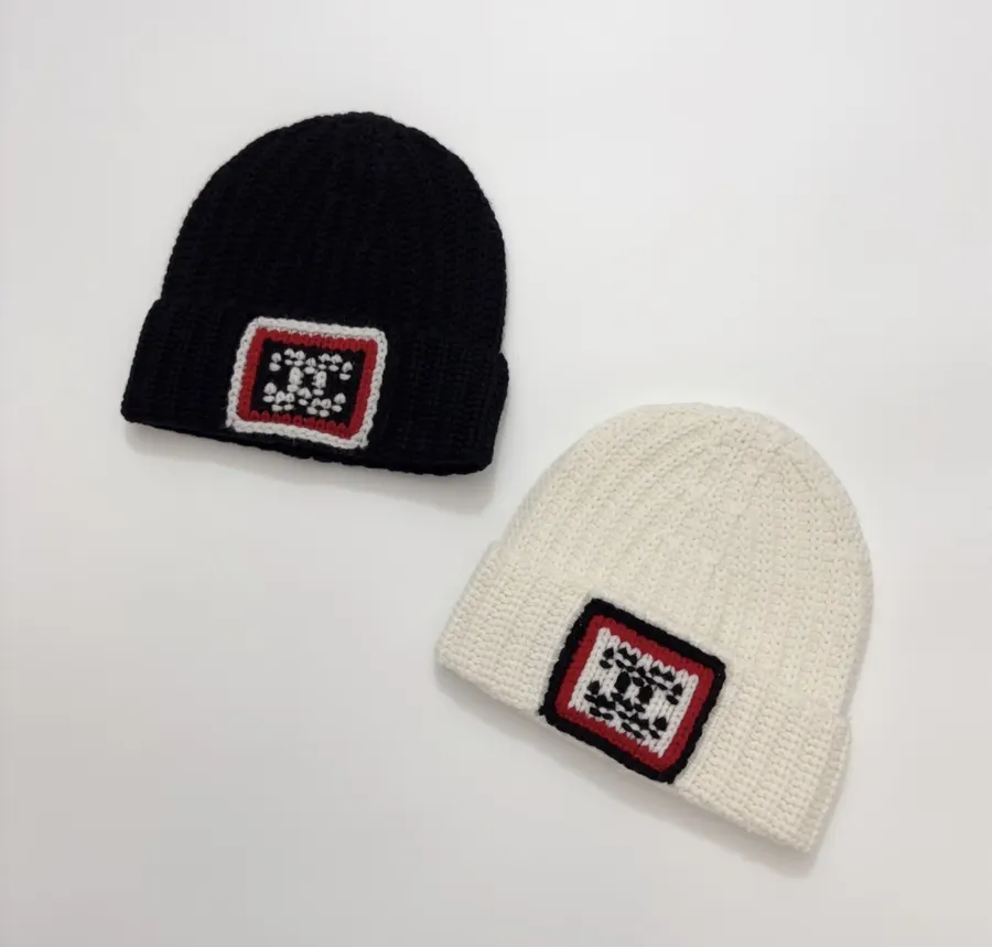 Black and Ivory Patch Knit Beanie Set in Black and Ivory, product view