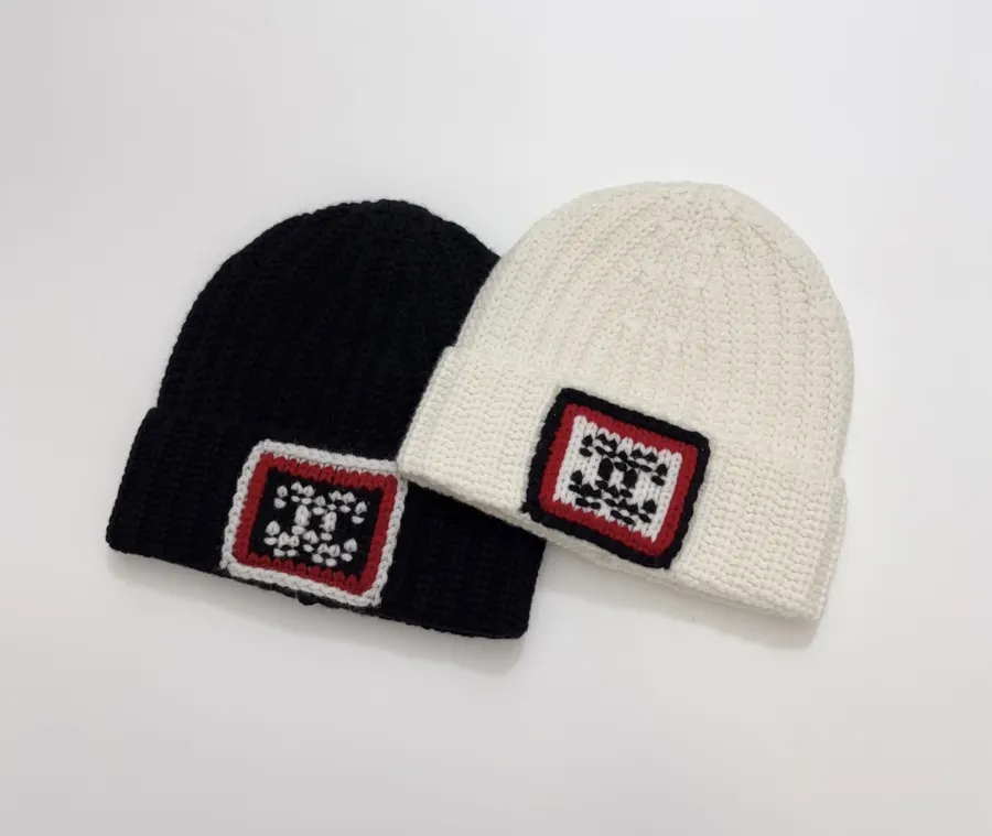 Black and Ivory Patch Knit Beanie Set in Black and Ivory, product view 02