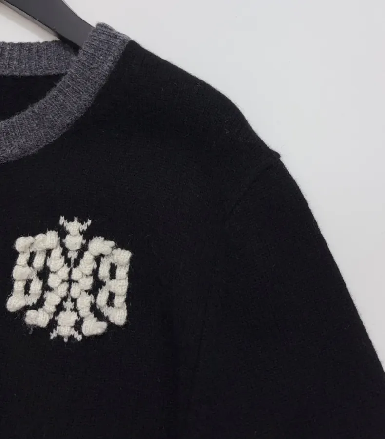 Contrast-Color Crewneck Knit Cardigan in Black, product view 03