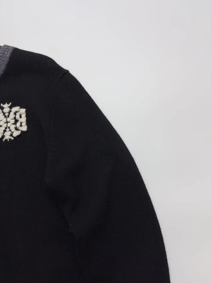 Contrast-Color Crewneck Knit Cardigan in Black, product view 05