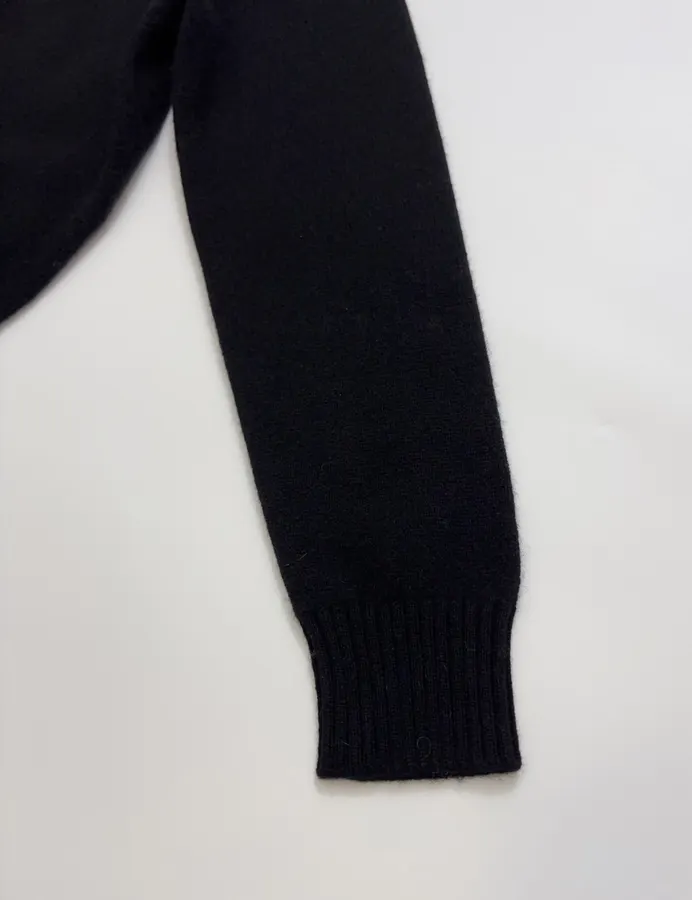 Contrast-Color Crewneck Knit Cardigan in Black, product view 06