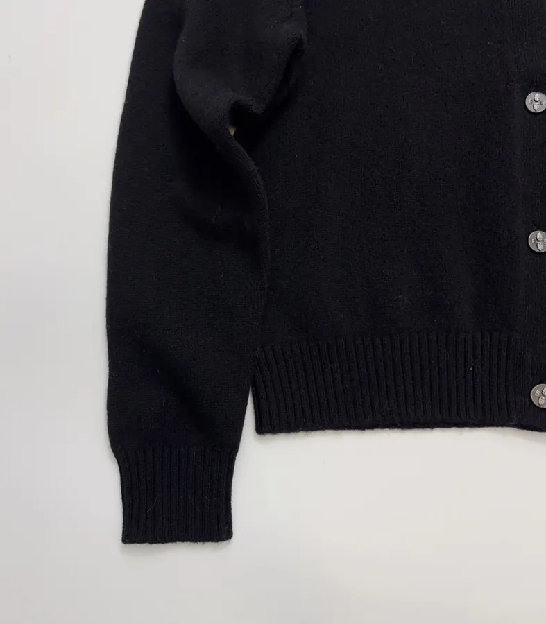 Contrast-Color Crewneck Knit Cardigan in Black, product view 08