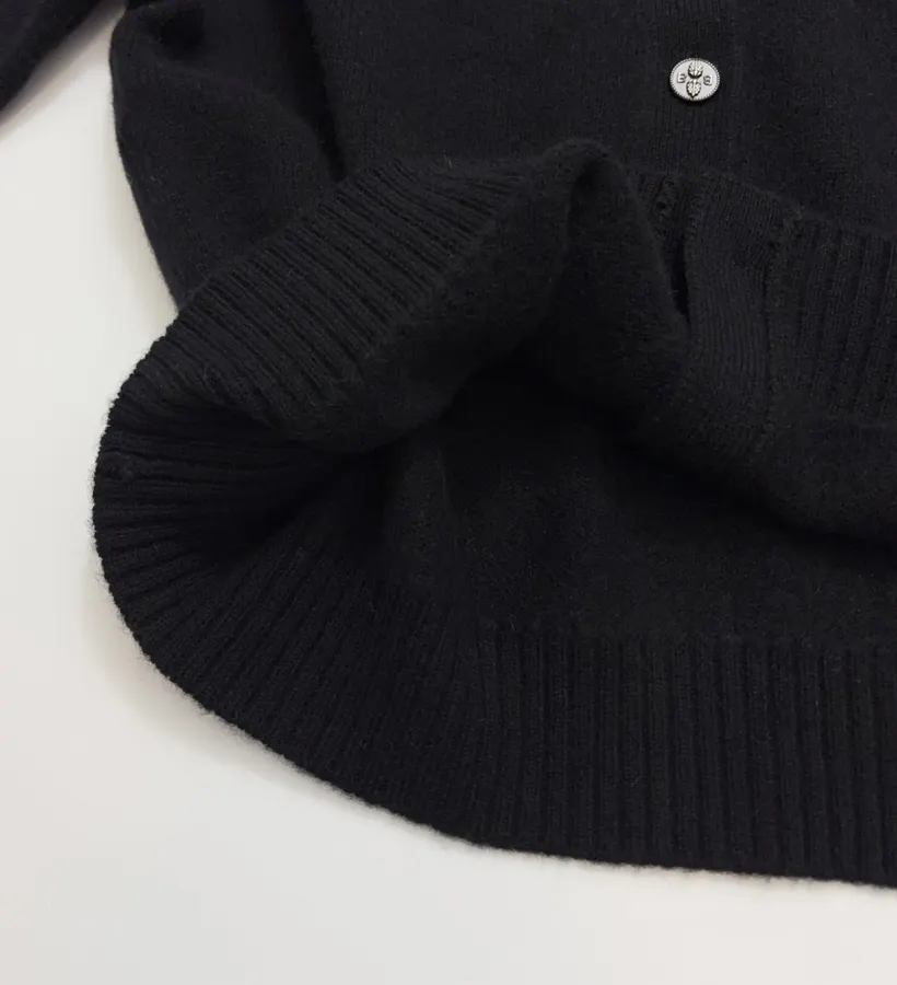 Contrast-Color Crewneck Knit Cardigan in Black, product view 09