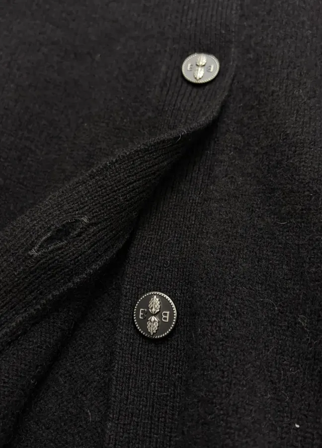 Contrast-Color Crewneck Knit Cardigan in Black, product view 10