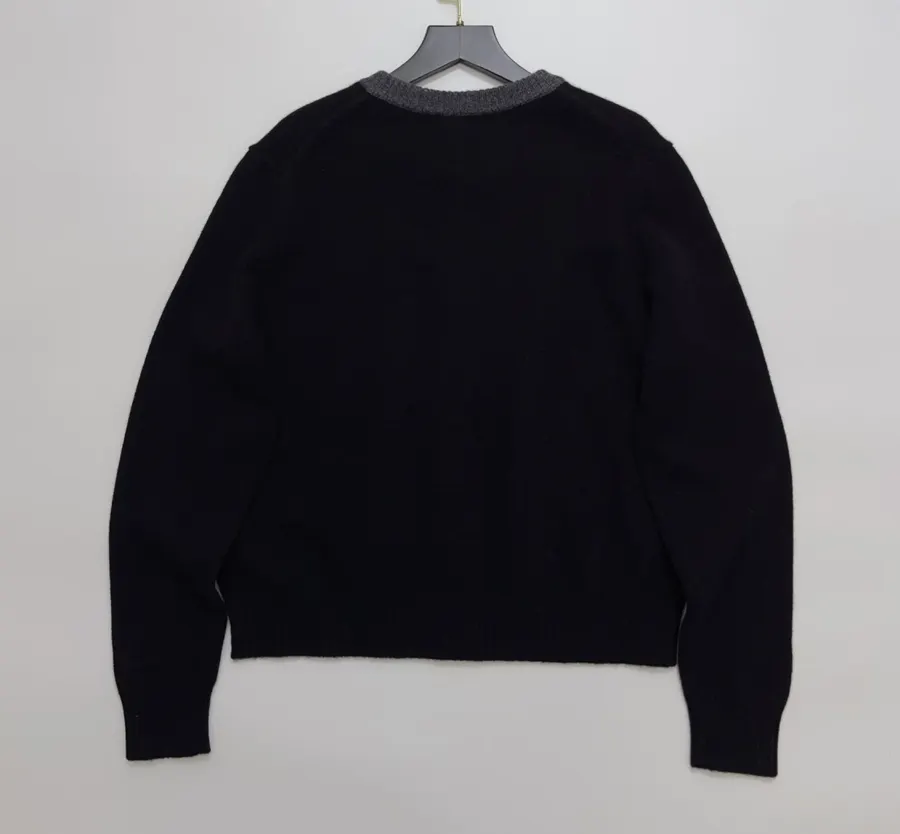Contrast-Color Crewneck Knit Cardigan in Black, product view 11