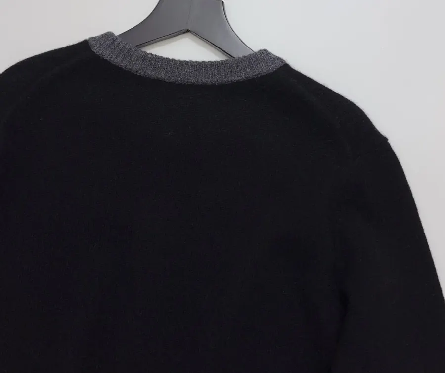 Contrast-Color Crewneck Knit Cardigan in Black, product view 12