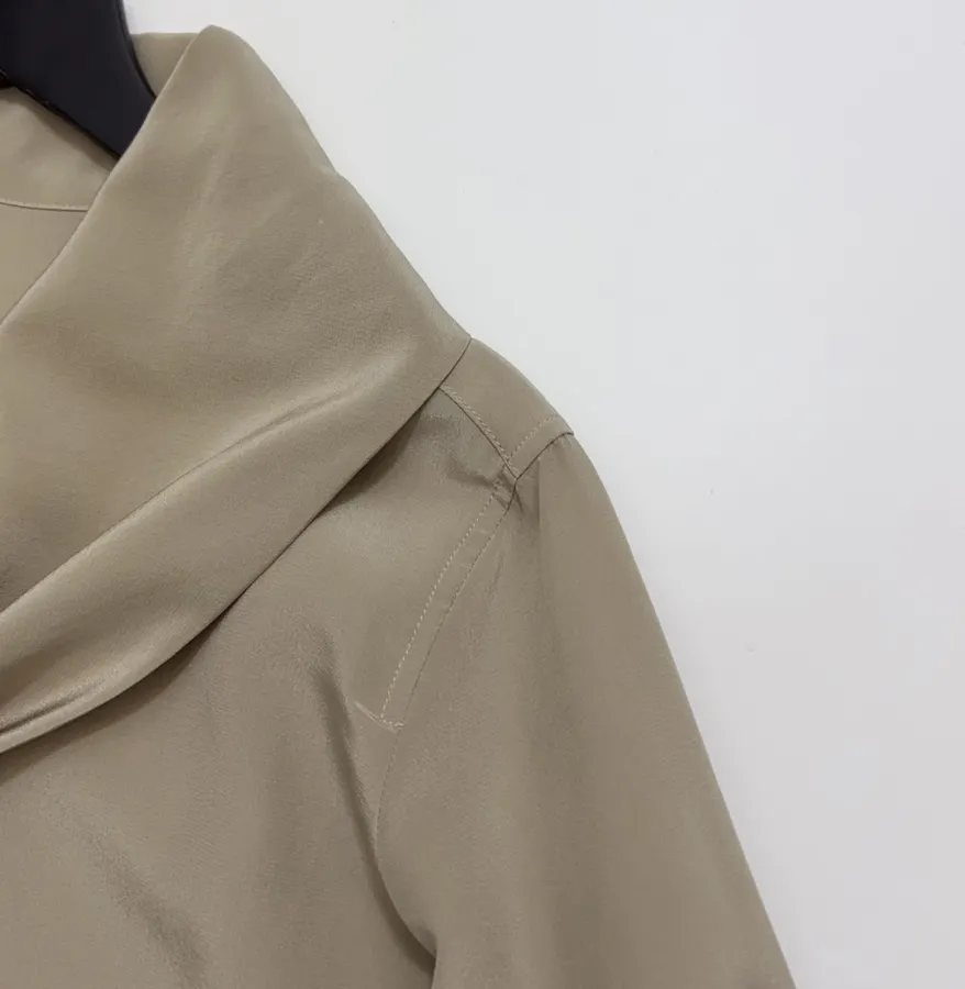 Silk Scarf Collar Double Crepe Real Silk Shirt Top in Beige, product view 05